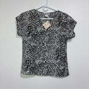 Jessica Michelle Women's Vintage Top Black White Cap Sleeve NWT USA Small